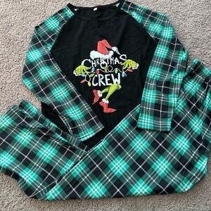 Dads Christmas PJ Set Christmas Crew w Grinches Hands & Feet Mens Small